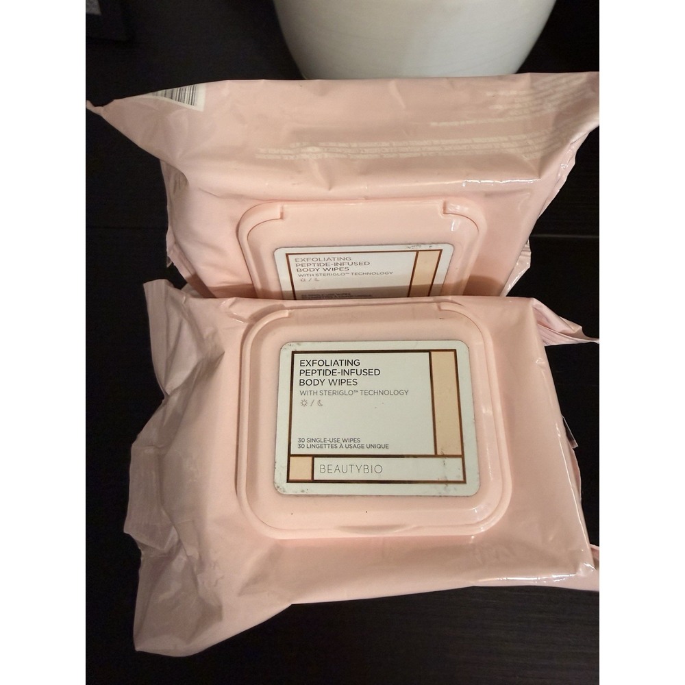 LOT of 2 Packages - BeautyBio GloPRO Exfoliating Body‎ Wipes - 30 per box